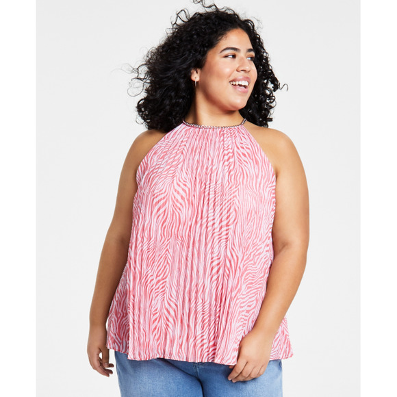 Michael Michael Kors Zebra Pleated Chain Top Geranium Plus Size 2X - Picture 1 of 1